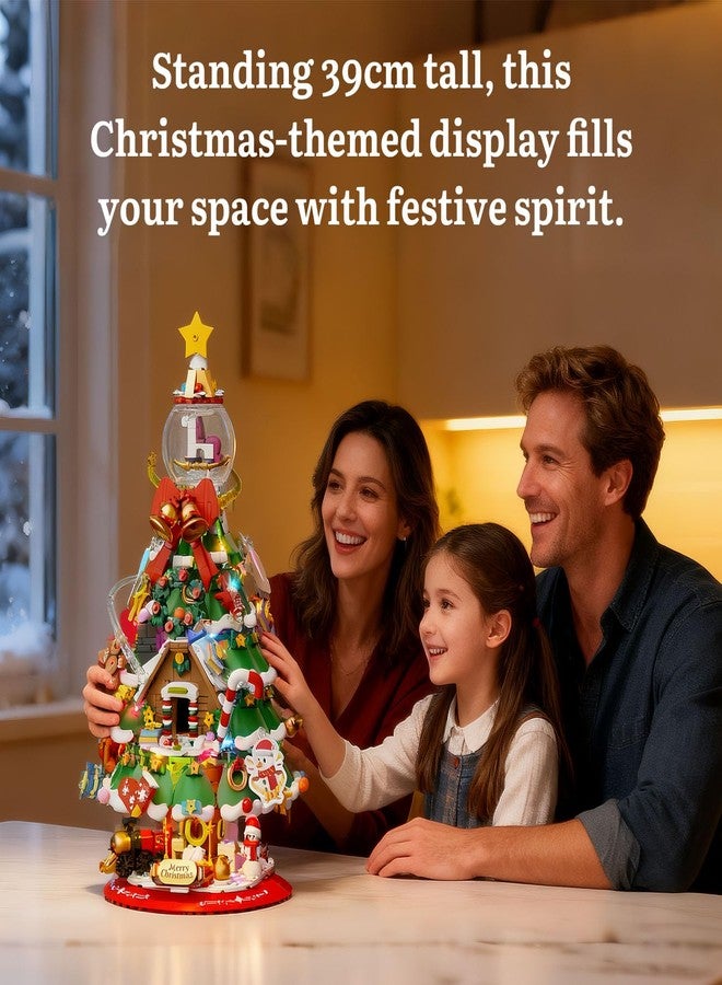 PANTASY Christmas Tree Building Block Set,Large Holiday Model with Built-in LED Lights,Crystal Ball Topper, Vintage Train,Snowman,Gingerbread House & Mini Ornaments,Festive Decoration for Adults&Kids - Image 3